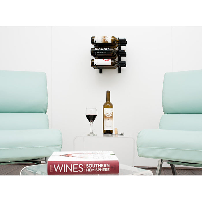 VintageView Wall Mounted W Series 1 - 9 Bottle Wine Rack 3 Deep - Black 1ft