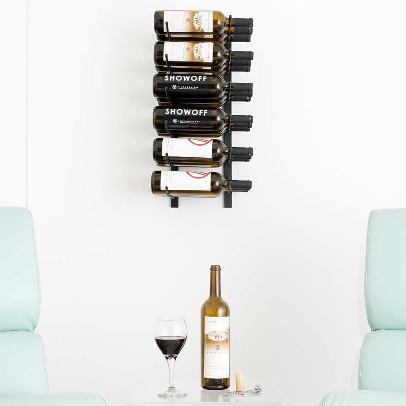 VintageView Wall Mounted W Series 2 - 18 Bottle Wine Rack 3 Deep - Black 2ft