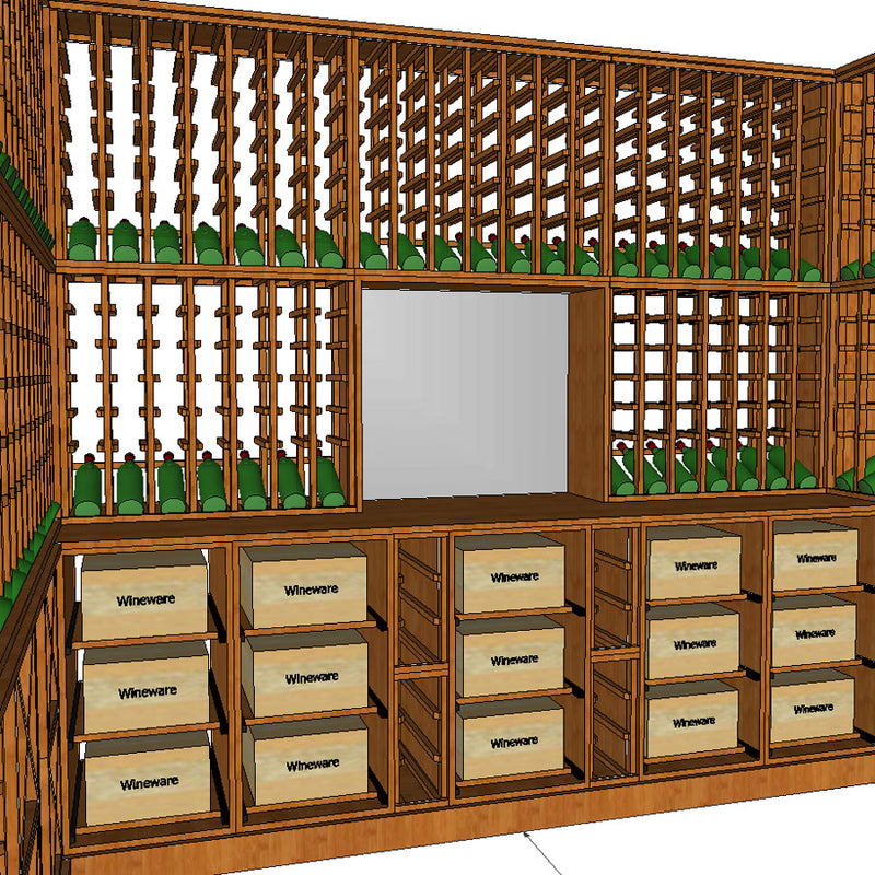 A computer aided design drawing of a wine racking display.