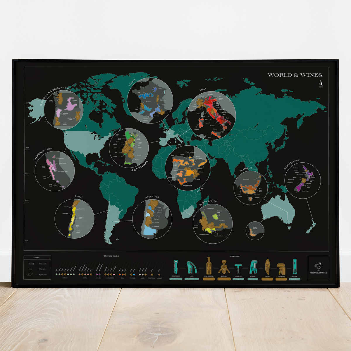 1020 Degustations Scratch Wine Map World, Wine Education/Wine Tasting