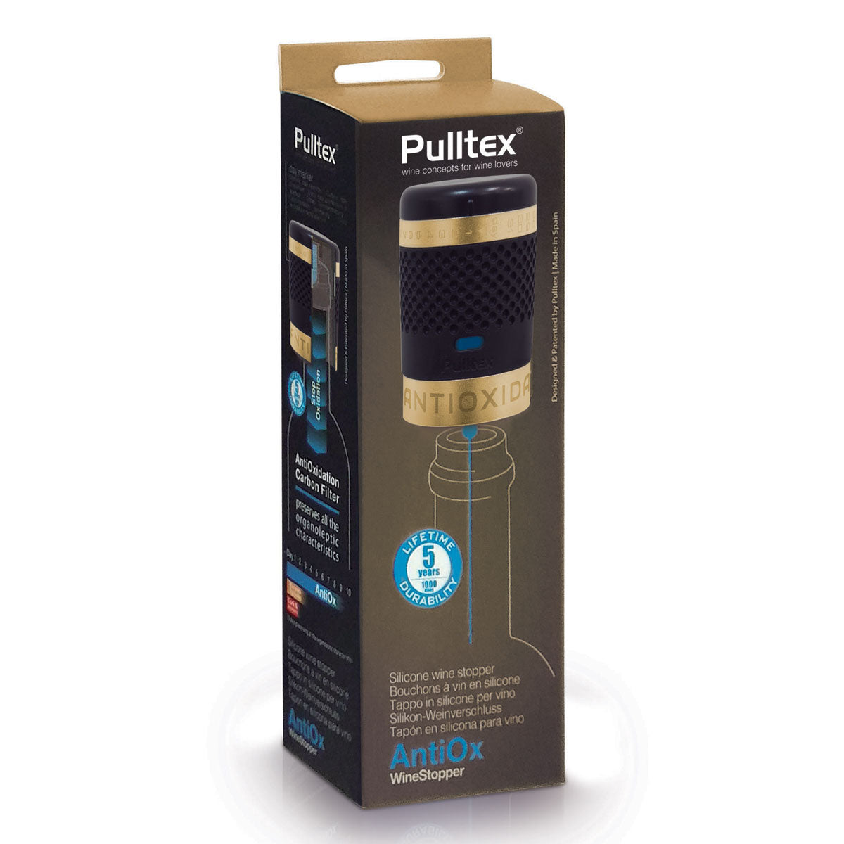 Pulltex AntiOx Champagne & Sparkling Wine Preserver & Stopper - Black/Gold