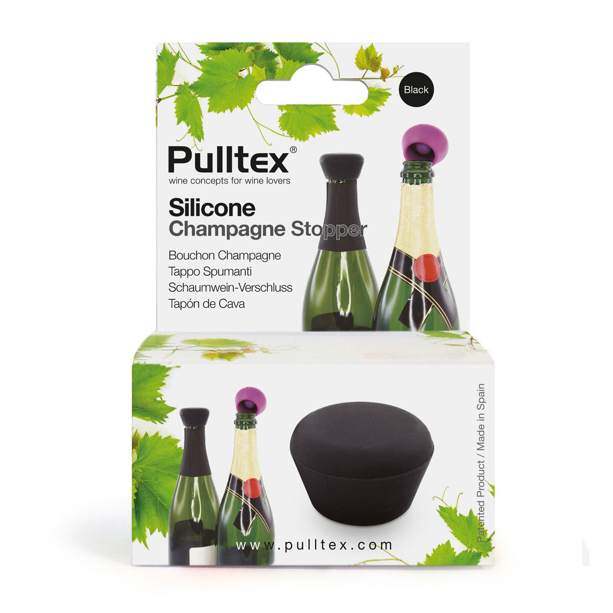 Pulltex Silicone Champagne Sparkling Wine Bottle Stopper Black Set Of 2