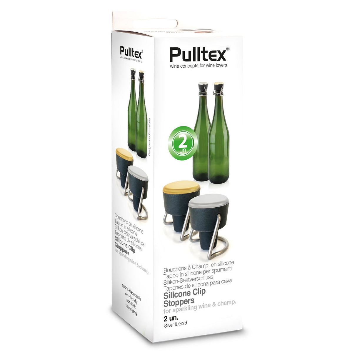 Pulltex Clip Champagne & Sparkling Wine Bottle Stopper - Black/Gold - Set of 2