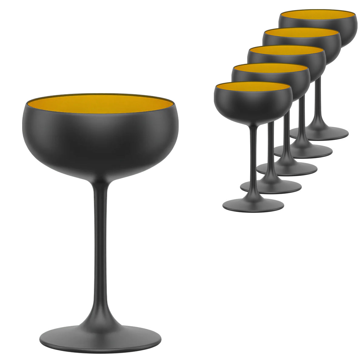 Stolzle Elements Champagne Coupe Saucer Black Gold Set Of 6