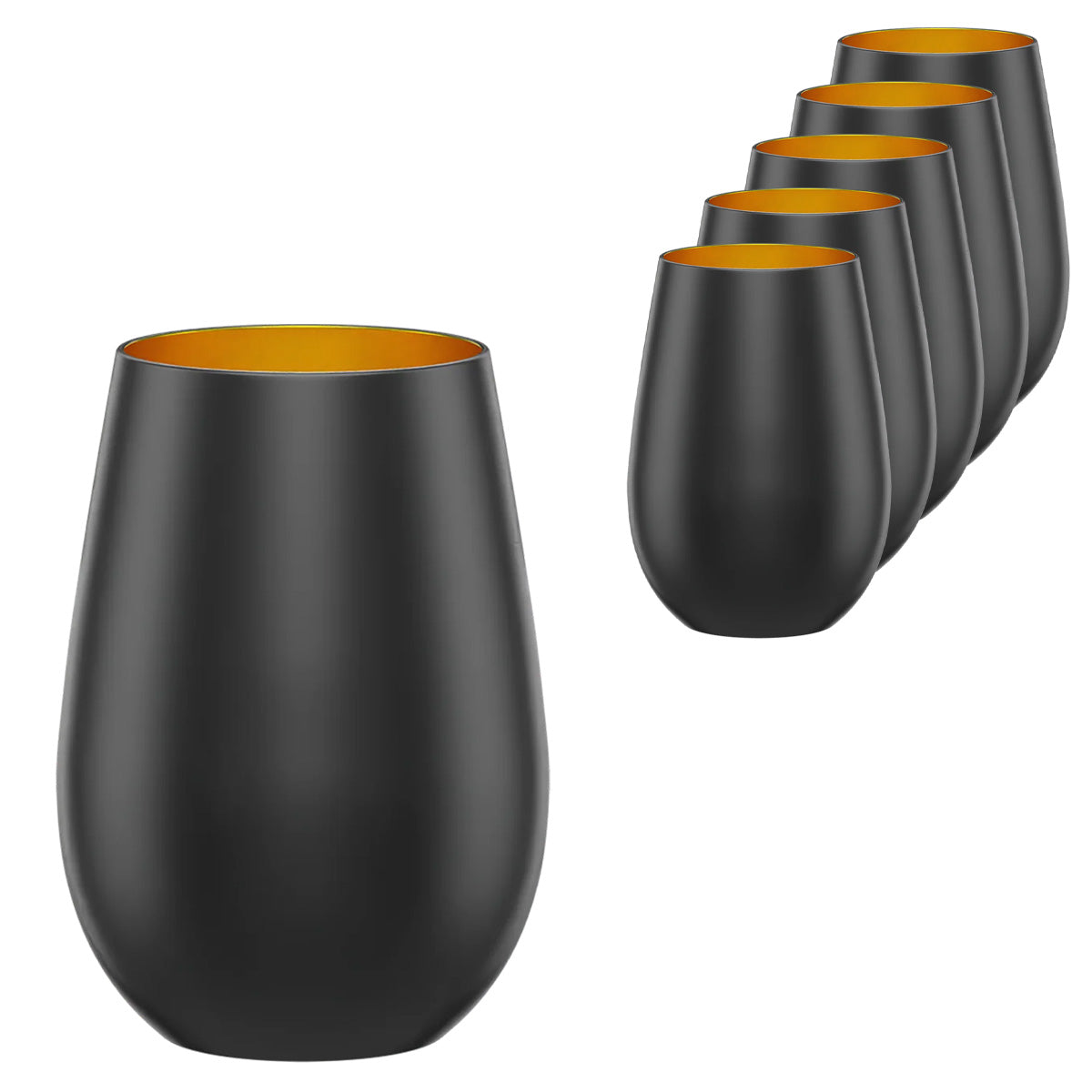 Stolzle Elements Black Gold Water Mixer Tumbler Glass 465ml Set Of 6