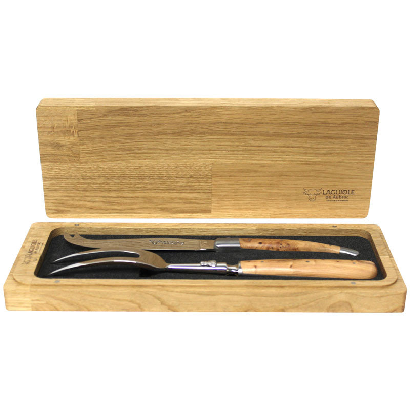 Laguiole En Aubrac 2 Piece Cheese Knife Holding Fork Set Juniper Wood Handles
