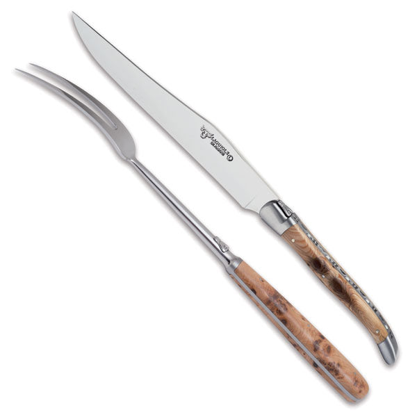 Laguiole En Aubrac 2 Piece Knife And Fork Carving Set Juniper Wood Handles
