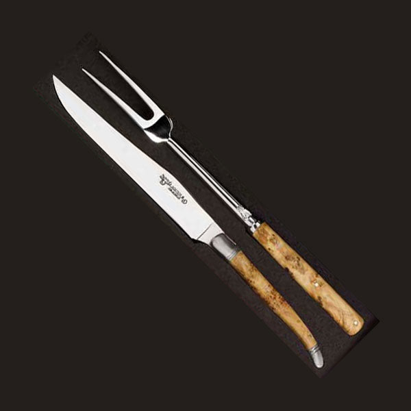 Laguiole En Aubrac 2 Piece Knife And Fork Carving Set Juniper Wood Handles