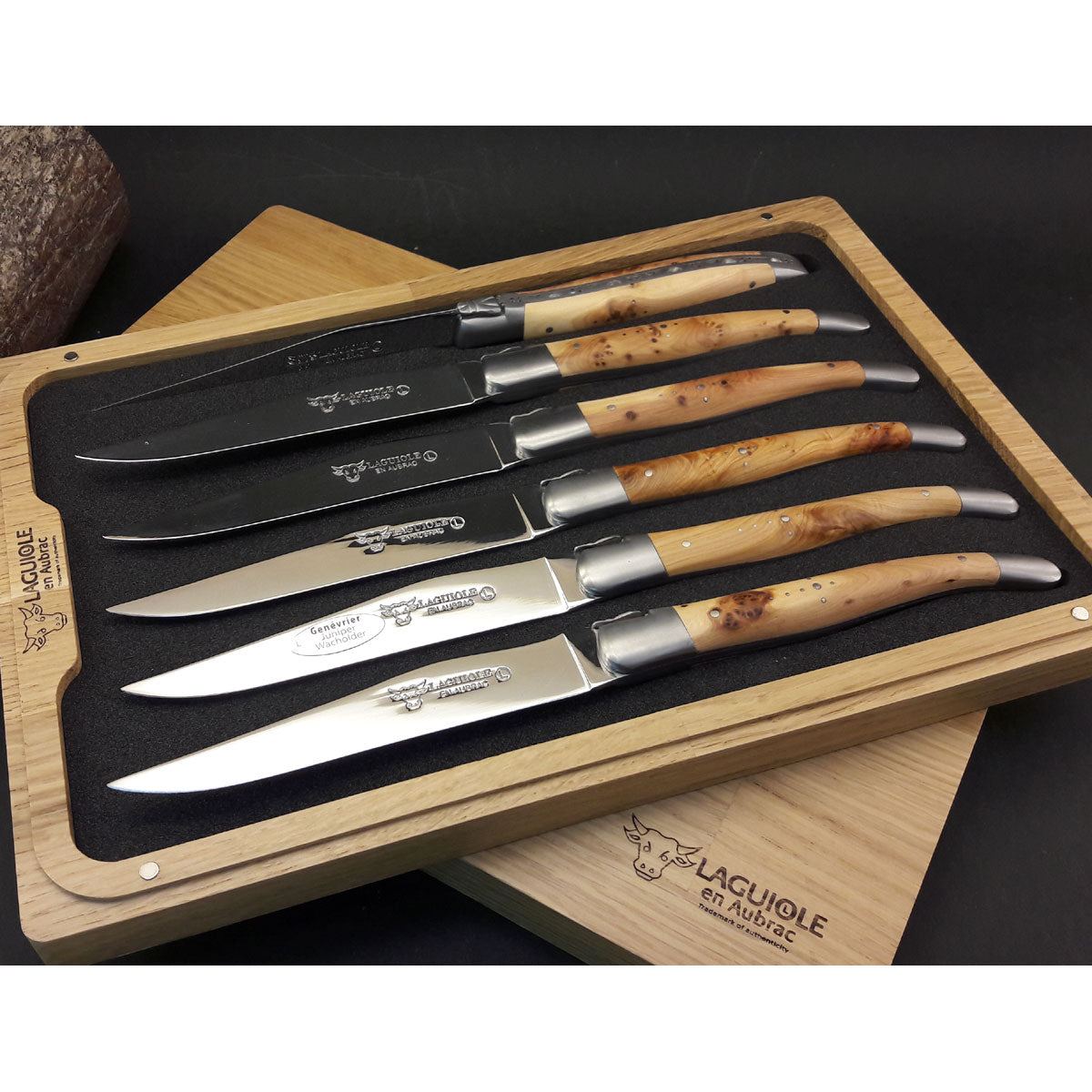 Laguiole En Aubrac 6 Piece Steak Knives Set Juniper Wood Handles