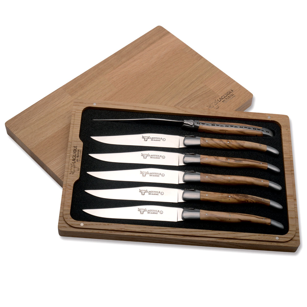 Laguiole En Aubrac 6 Piece Steak Knives Set Olive Wood Handles