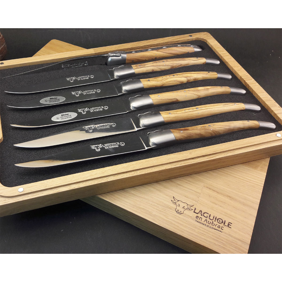 Laguiole En Aubrac 6 Piece Steak Knives Set Olive Wood Handles
