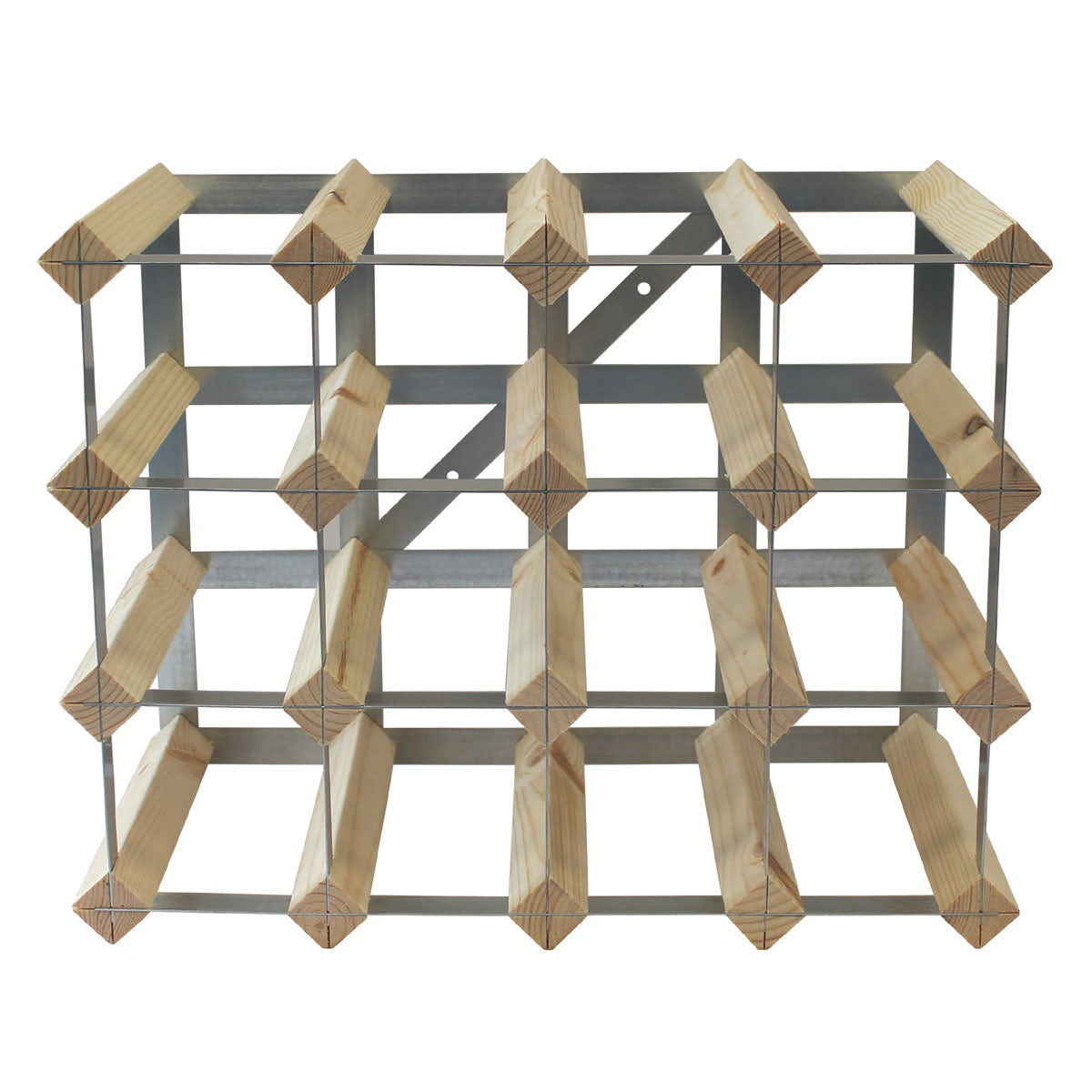 Fully Assembled Wooden Wine Rack - Natural Pine & Galvanised Steel 16 Bottle 4 x 3
