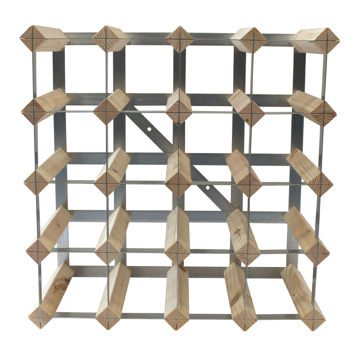 Fully Assembled Wooden Wine Rack - Natural Pine & Galvanised Steel 20 Bottle 4 x 4