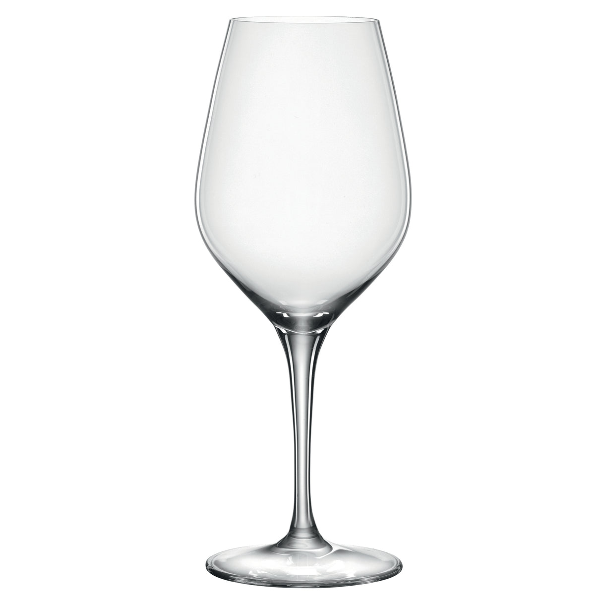 A set of 12 Spiegelau Restaurant Authentis Universal/White Wine Glasses (420ml each) with long stems and wide bowls stands upright against a plain white background.