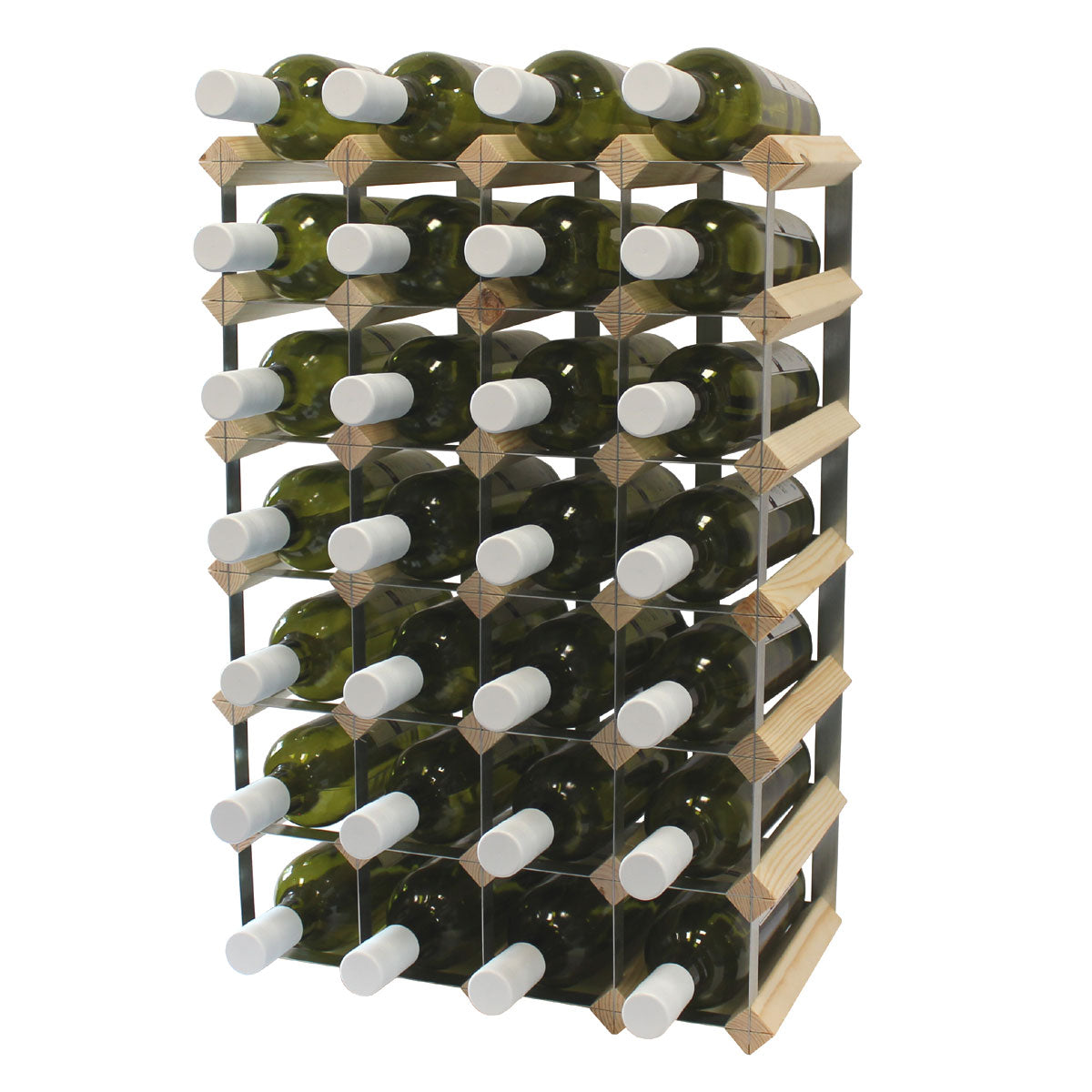 Fully Assembled Wooden Wine Rack Natural Pine Galvanised Steel 30 Bottle 6 X 4