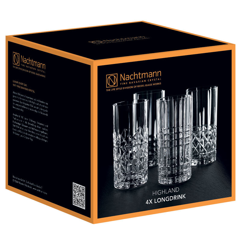 Nachtmann Highland Cut Glass Long Drink Mixer Tumbler Set Of 4