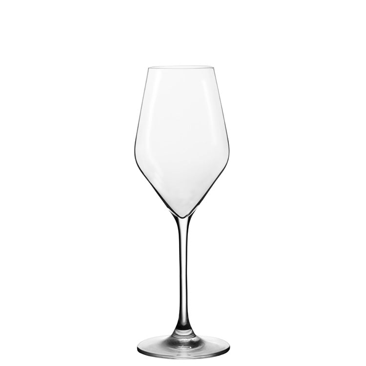 Set of 6 Lehmann Glass Absolus Champagne/Sparkling Wine Glasses (200ml) made from lead-free crystal, each with a long stem and wide bowl, stand upright against a plain white background.