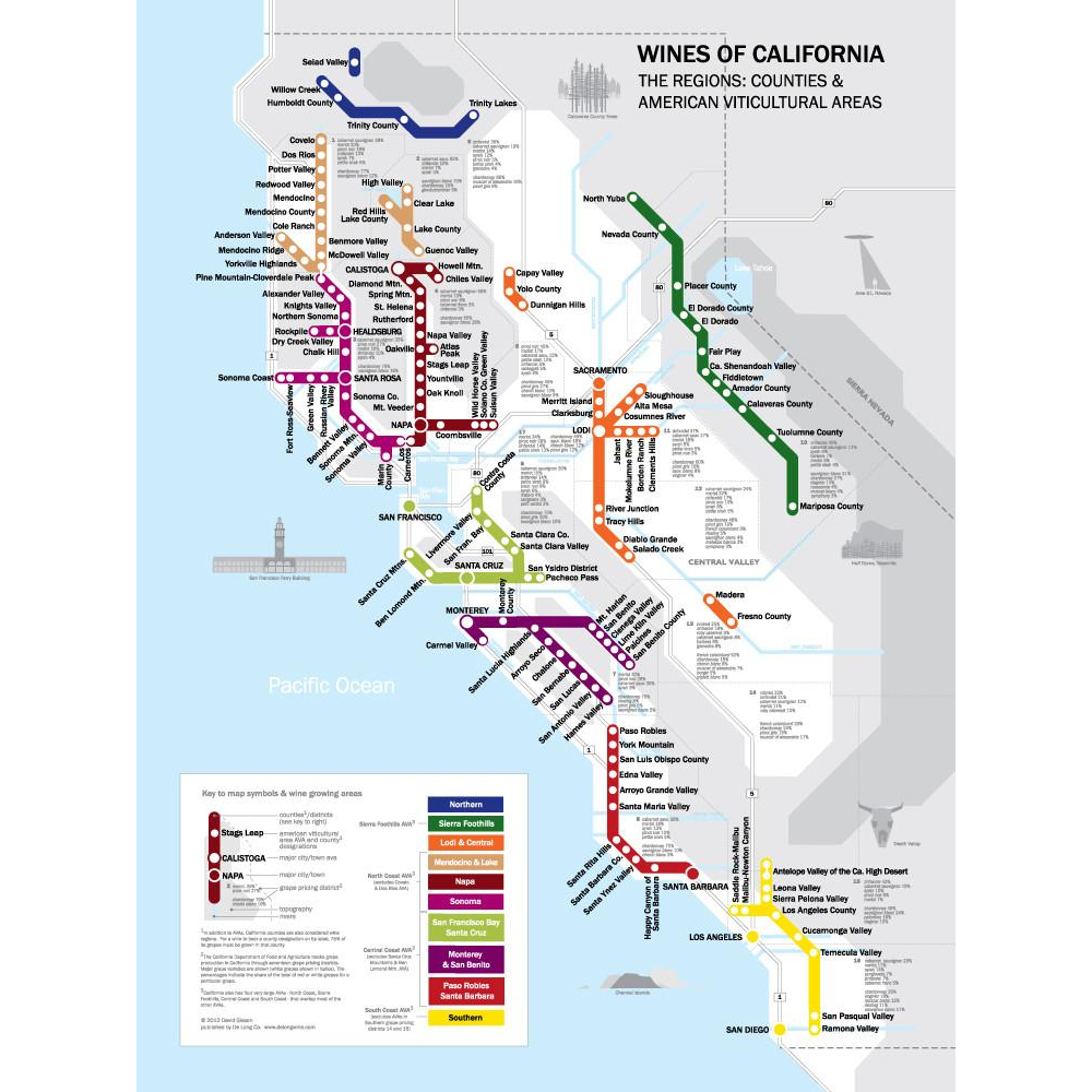 De Long 's Metro Wine Region Maps Of California France Duo Set