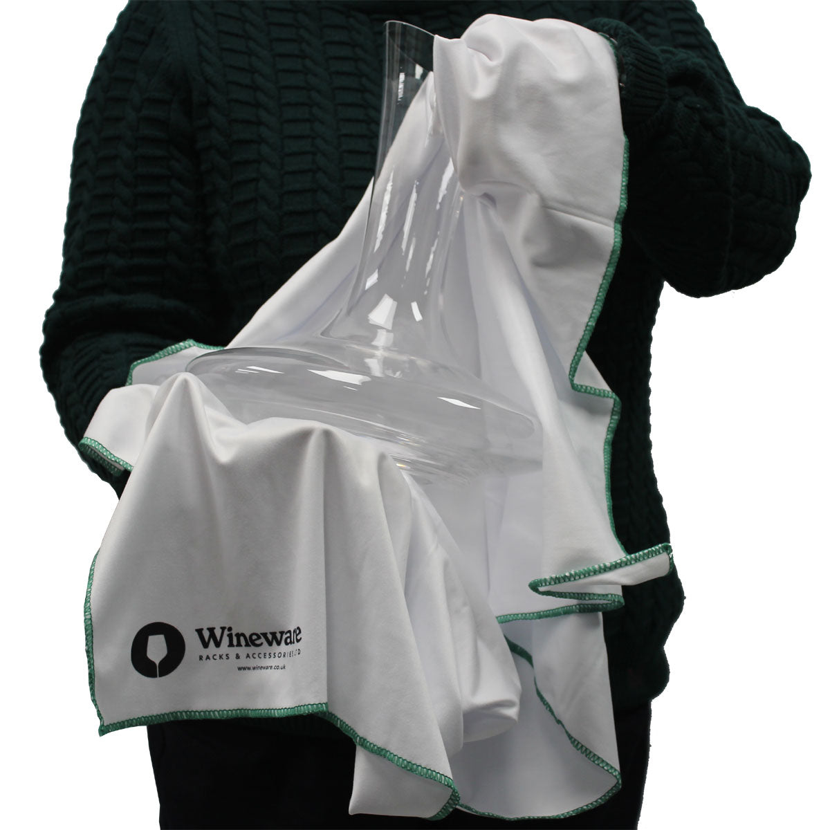 Wineware Glass Cleaning Polishing Cloth Large White Green