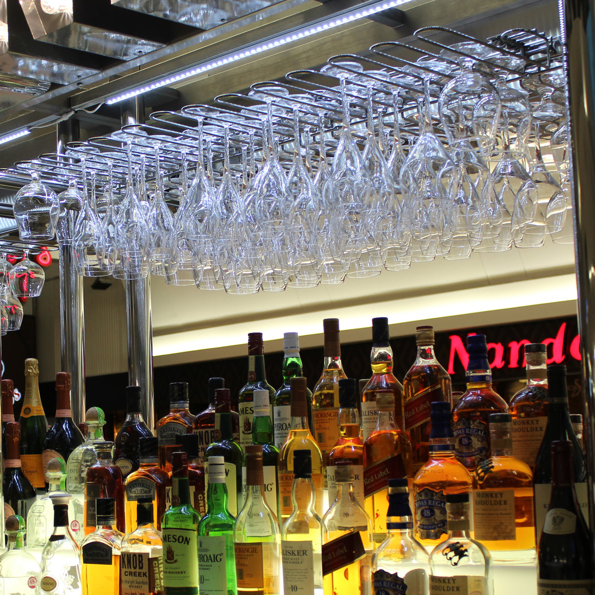 Chrome Plated Steel Wine Glass Hanging Rack - Dual Fix (Wall and Shelf)