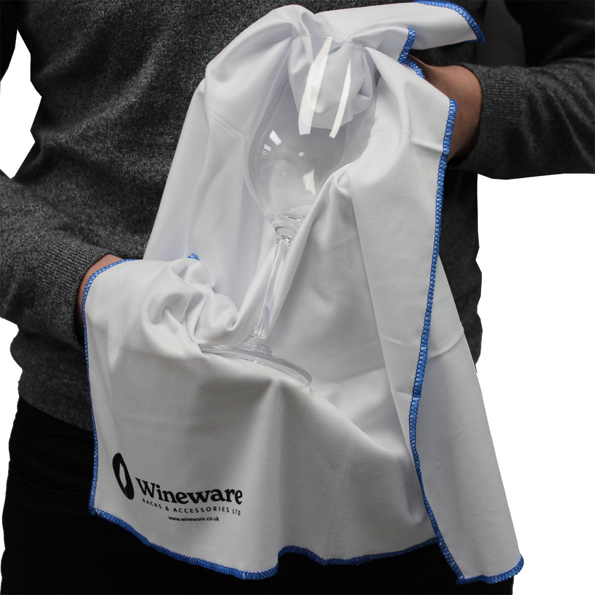 Wineware Glass Cleaning Polishing Cloth Medium White Blue