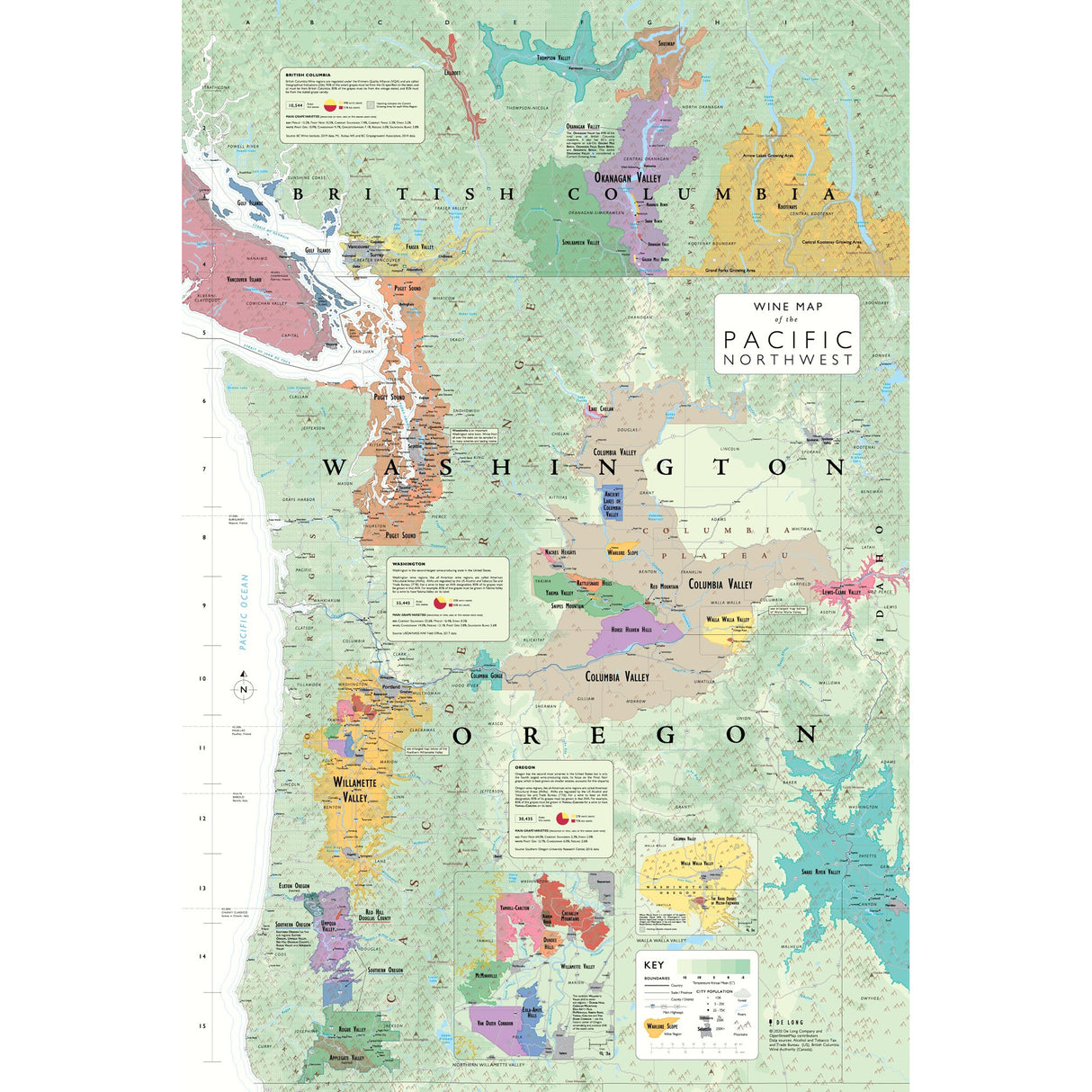 De Long 's Wine Map Of The Pacific Northwest Wine Regions