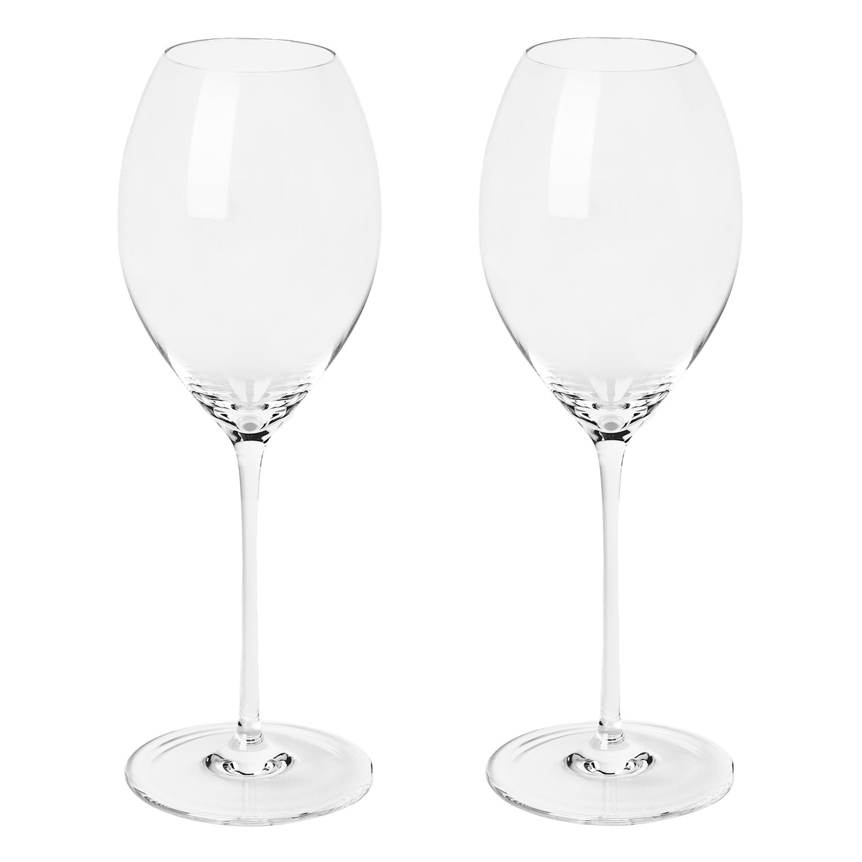 The Richard Brendon The Occasional Collection Champagne/Sparkling Wine Glass Set of 2 features two clear, mouth-blown crystal glasses with long stems and wide bowls, shown side by side against a plain white background.