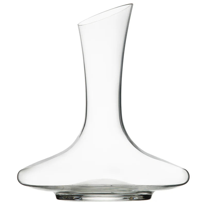 The Lehmann Glass Vignoble Crystal Wine Decanter 1.5L by Lehmann Glass features a lead-free crystal design with a wide, flat base and a tall, narrow neck angled to one side.