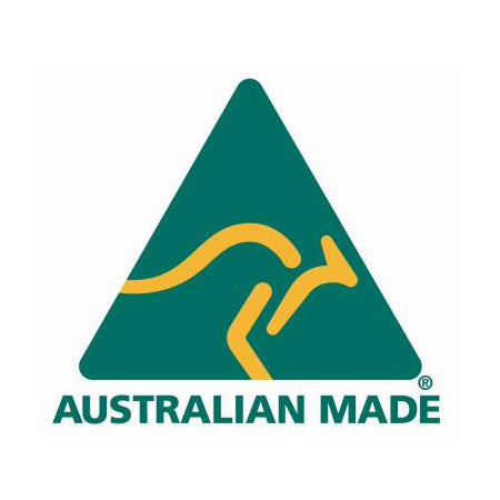 Featuring a green triangle with a yellow kangaroo outline and the text “AUSTRALIAN MADE” below, this symbol represents quality craftsmanship—making it the perfect assurance of excellence for your Stakrax 50 Bottle Modular Plastic Wine Rack in Black by Stakrax.