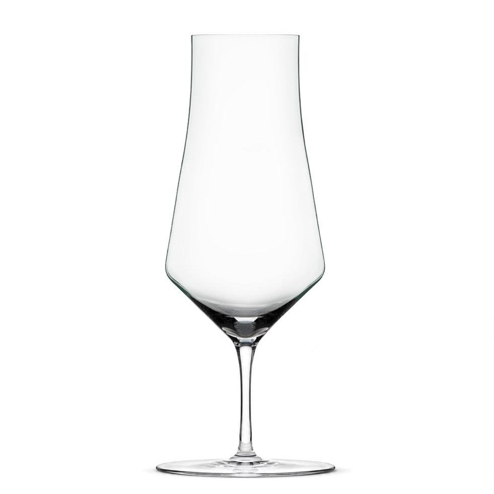 A Zalto Denk Art Cask Stemmed Spirit Glass with a tall, tapered shape and a wide, angular bowl.