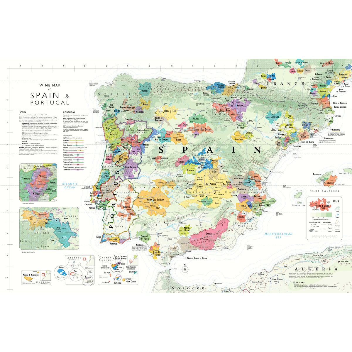 De Long 's Wine Map Of The Iberian Peninsula Spain Portugal Bookshelf Edition