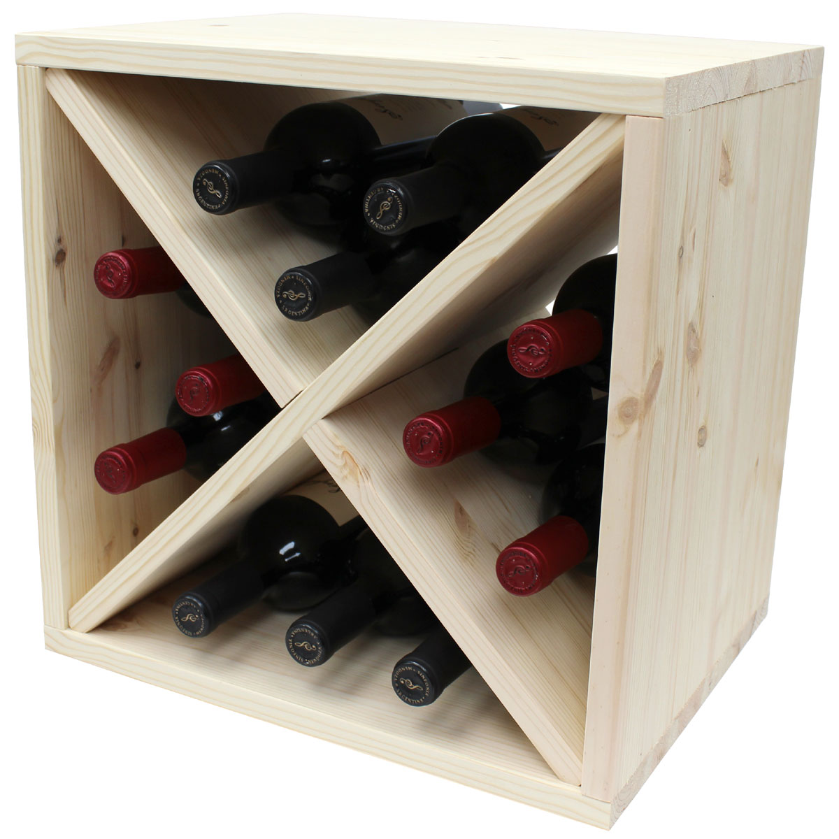 Pine Wooden Wine Rack Mini Cellar Cube 12 Bottles 298mm Deep