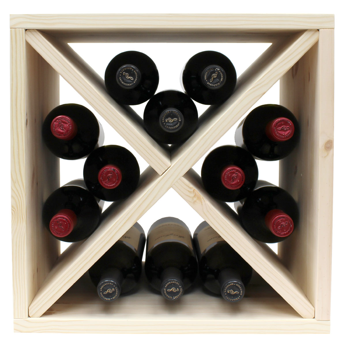 Pine Wooden Wine Rack Mini Cellar Cube 12 Bottles 298mm Deep