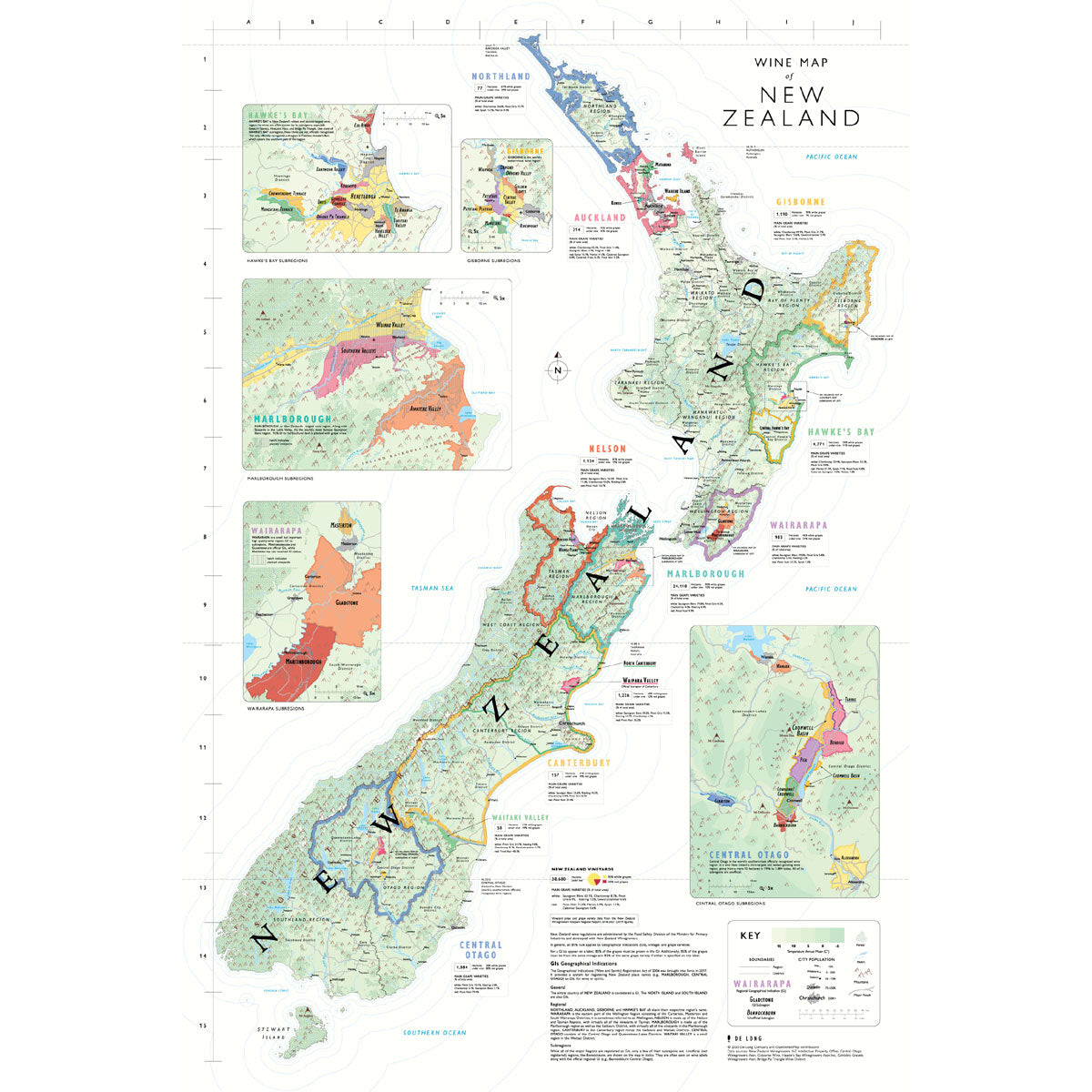 De Long 's Wine Map Of New Zealand Bookshelf Edition