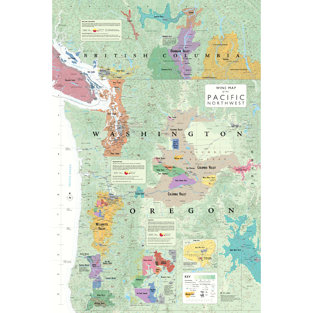 De Long 's Wine Map Of The Pacific Northwest Bookshelf Edition