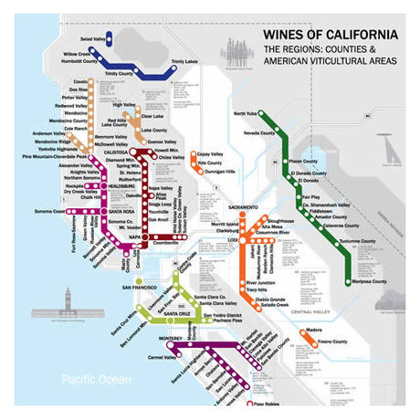 De Long’s Metro Wine Map of California - Wine Regions