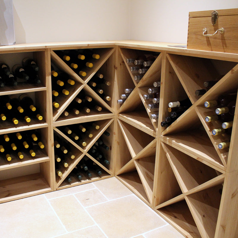 Pine Wooden Wine Rack - Cellar Cube - 96 Bottles - 298mm Deep - Set of 4