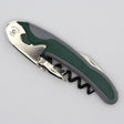 The Soft Touch 002 Double Lever Waiter's Friend Corkscrew by Soft Touch features a green and gray design with a metal lever and screw, displayed on a plain white background.