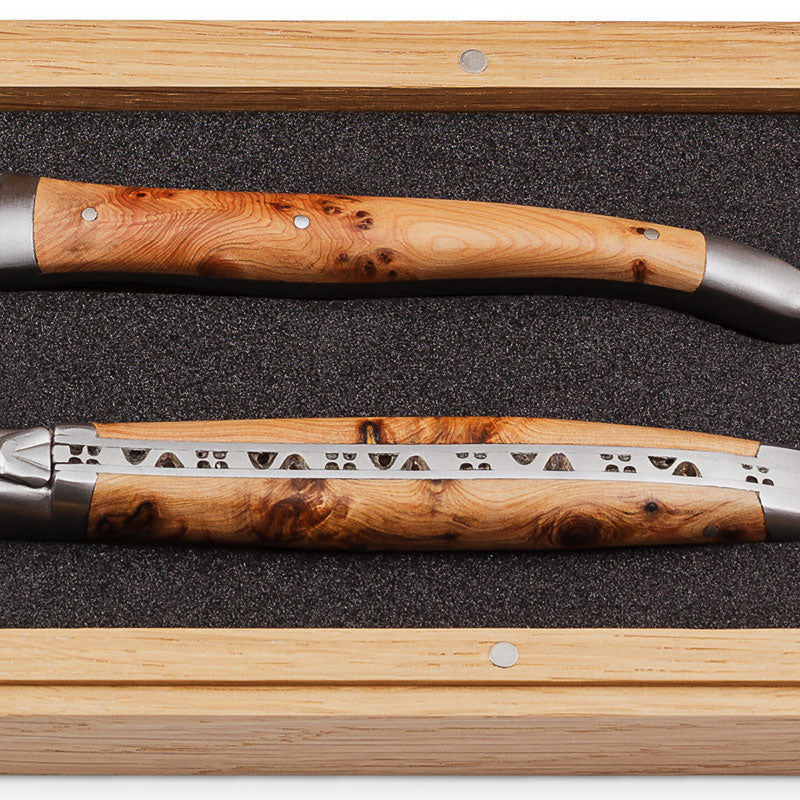 Laguiole en Aubrac 2 Piece Knife and Fork Carving Set - Juniper Wood Handles