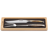 Laguiole en Aubrac 2 Piece Knife and Fork Carving Set - Light Horn Handles