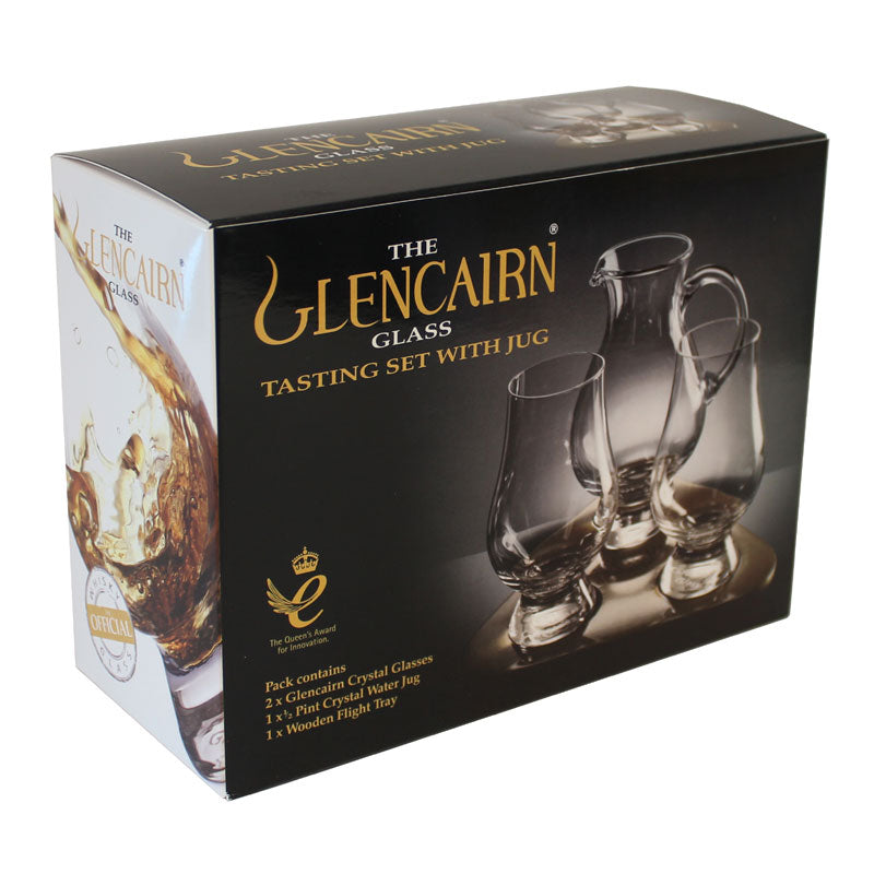 The Glencairn Official Whisky Glass and Whisky Jug Flight Tasting Tray - Set of 2 Glasses & 1 Jug