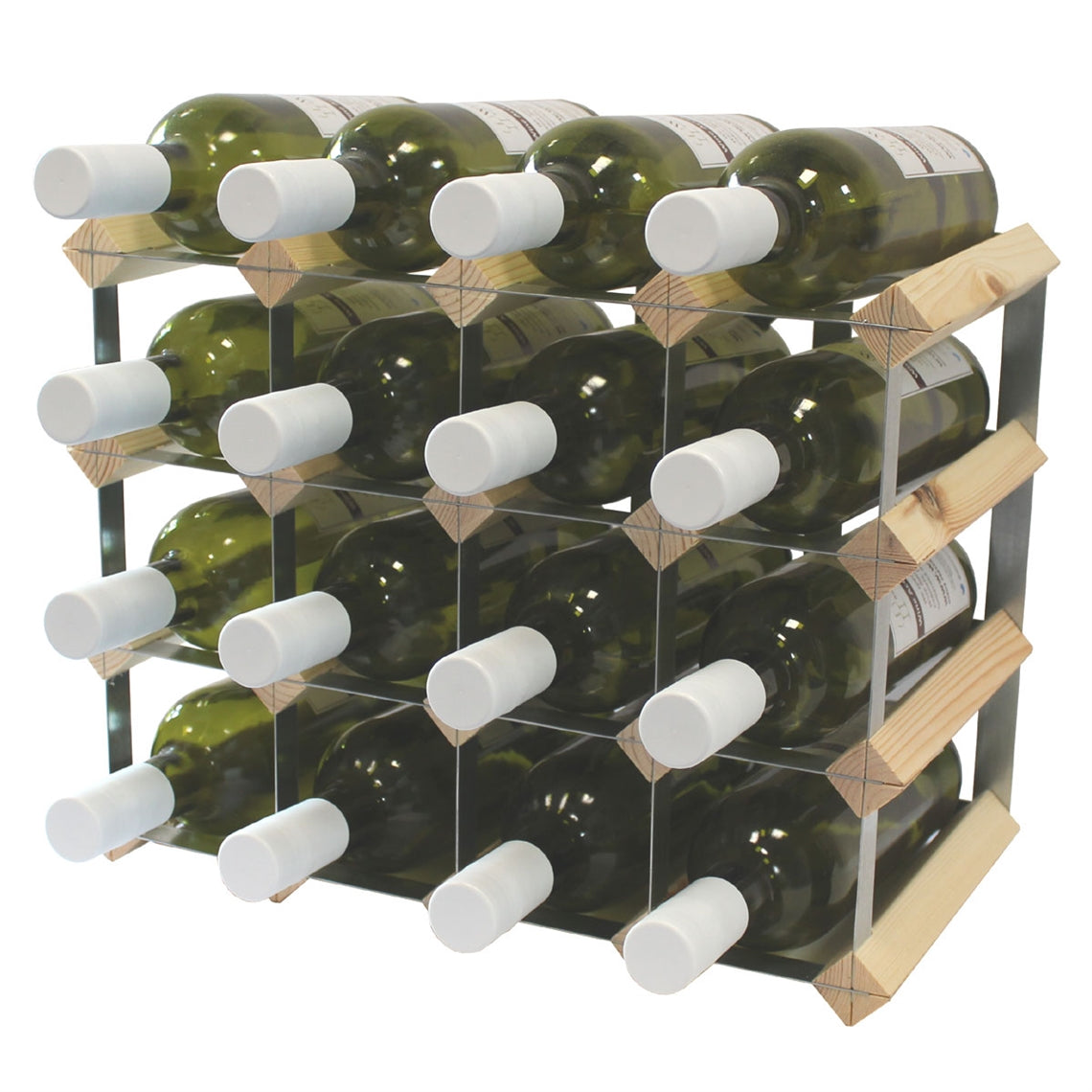 Fully Assembled Wooden Wine Rack - Natural Pine & Galvanised Steel 16 ...