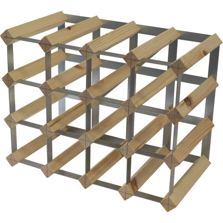 Fully Assembled Wooden Wine Rack - Natural Pine & Galvanised Steel 16 Bottle 4 x 3