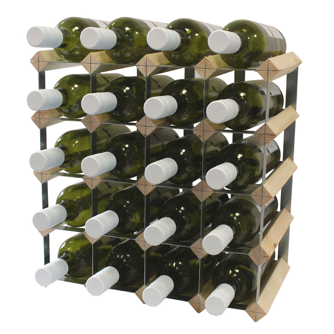 Fully Assembled Wooden Wine Rack - Natural Pine & Galvanised Steel 20 ...