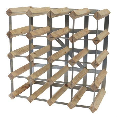 Fully Assembled Wooden Wine Rack - Natural Pine & Galvanised Steel 20 Bottle 4 x 4