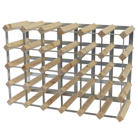 Fully Assembled Wooden Wine Rack - Natural Pine & Galvanised Steel 30 Bottle 6 x 4