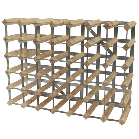 Fully Assembled Wooden Wine Rack - Natural Pine & Galvanised Steel 42 Bottle 7 x 5