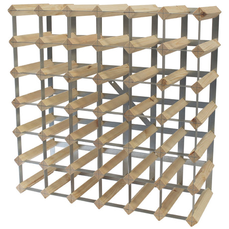 Fully Assembled Wooden Wine Rack - Natural Pine & Galvanised Steel 42 Bottle 6 x 6