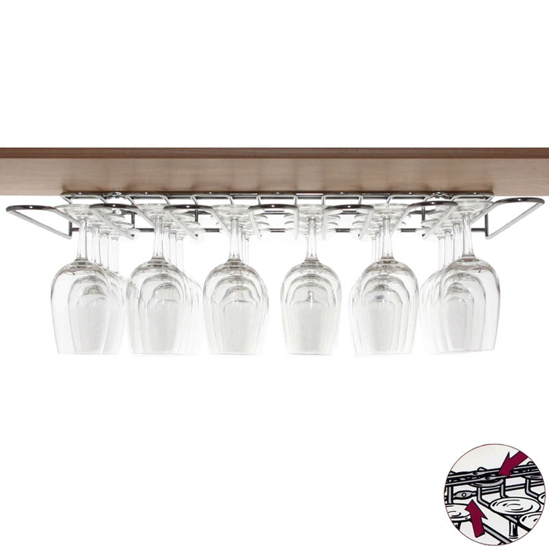 Chrome Plated Steel Wine Glass Hanging Rack - Dual Fix (Wall and Shelf)