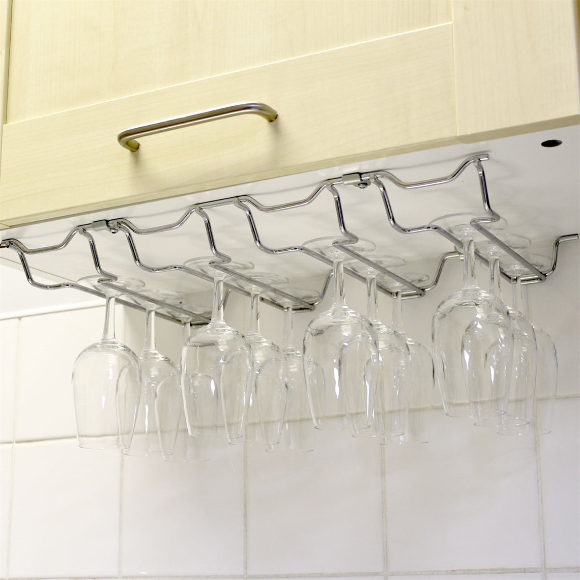 glass wine glass rack Chrome Wine Glass Rack | 4 Columns | Under Cabinet Storage